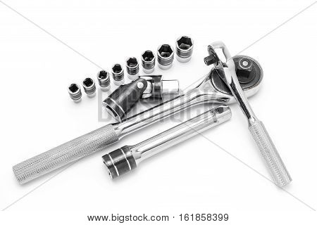 Set head wrench ratchet extender chromed metal