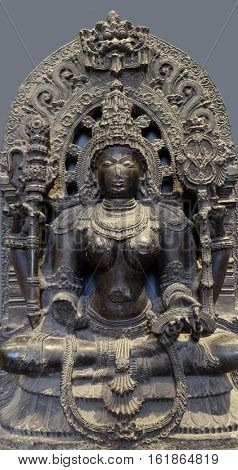 KOLKATA, INDIA - FEBRUARY 09:  Sarasvati, from 12th century found in Halebidu, Kamataka now exposed in the Indian Museum in Kolkata, West Bengal, India on February 09, 2016.