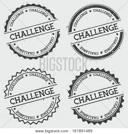 Challenge Insignia Stamp Isolated On White Background. Grunge Round Hipster Seal With Text, Ink Text
