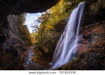 Kaminari-ryu fall in Takayama village, Nagano, Japan.