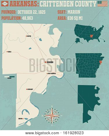 Large and detailed map of Crittenden County in Arkansas