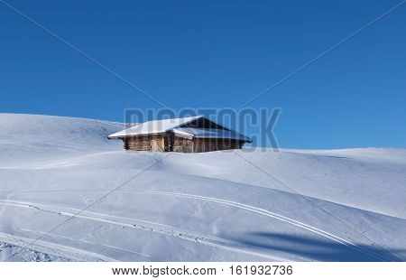 Winter landscape in the Dolomites mountain Italy