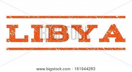 Libya watermark stamp. Text tag between horizontal parallel lines with grunge design style. Rubber seal stamp with dust texture. Vector orange color ink imprint on a white background.