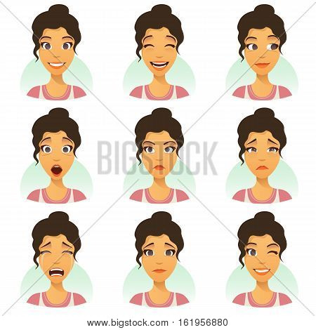 Female emotional facial expression. vector woman's face isolated.