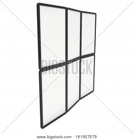 Blank Fold Up Banner Stands. Trade show booth white and blank. 3d render illustration isolated on white background. Template mockup for your design.