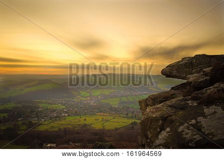 Sunset long exposure over Curbar Edge, Peak District