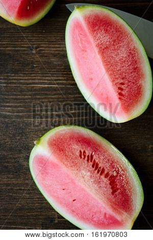Small Watermelon, Piecies Of Delicious Ripe Watermelon On Wooden Board