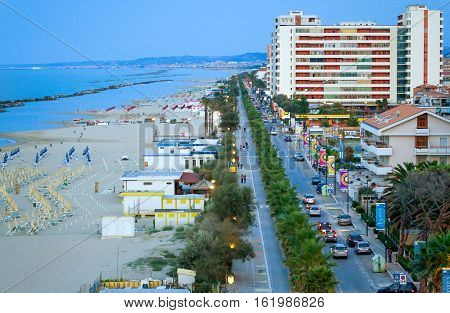 Pescara Italy - September 11 2006: Panoramic view of the Montesilvano waterfront after the sunset
