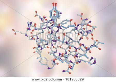 Molecular model of insulin molecule, 3D illustration