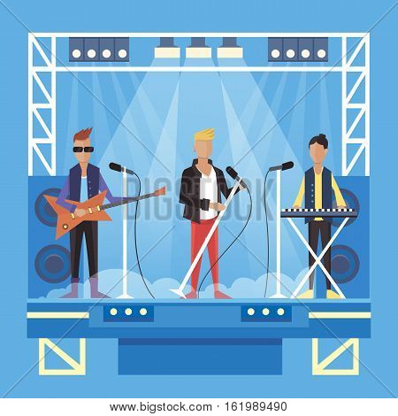 Music pop or rock group vector cartoon illustration eps10
