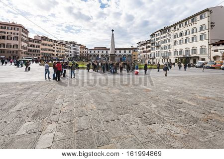 People On Piazza Di Santa Maria Novella In Florence