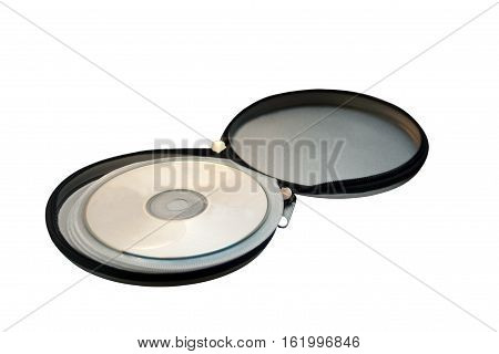 Open metal pocket for storing CD discs isolated on white background