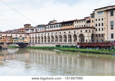 Vasari Corridor And Ponte Vecchio From Arno River