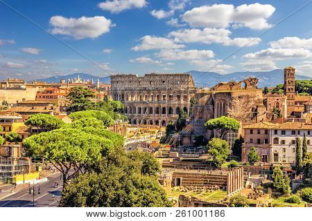 The Colosseum And Roman Forum From The Vittoriano, Summer Shot