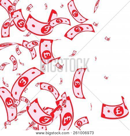 British Pound Notes Falling. Random Gbp Bills On White Background. United Kingdom Money. Attractive 