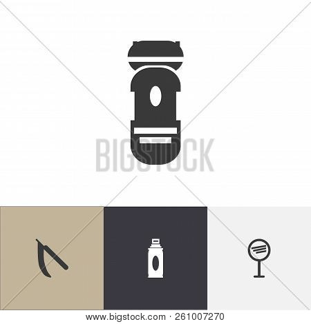Set Of 4 Editable Tonsorial Artist Icons. Includes Symbols Such As Spreader, Reflection, Razor And M