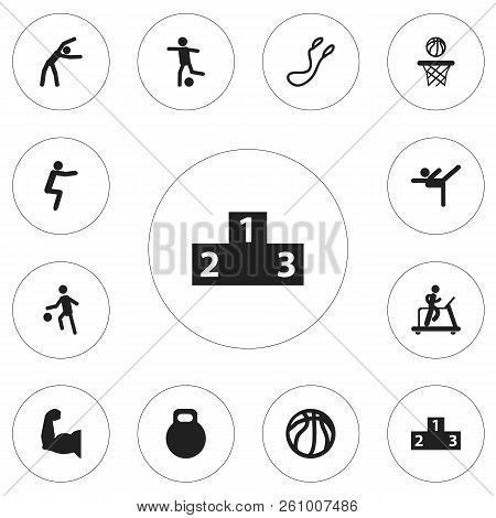Set Of 12 Editable Training Icons. Includes Symbols Such As Gymnastics, Skipping Rope, Ranking And M