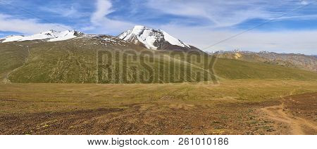 Beautiful Colorful Panoramic Landscape With Kang Yatze Mountain Taken From Under Gongmaru La Pass In