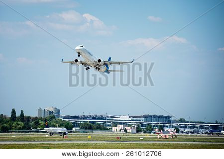 Kiev, Ukraine - August 05, 2016:  Aircraft Company Ukraine International Airlines Takeoff From Borys