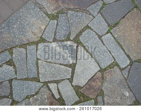 Stone Block Road Pavement As Texture. Background Wall Or Floor With Paving Stones. Rock Tile Wallpap