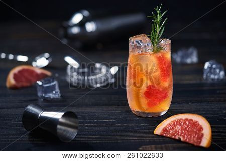 Refreshing Cocktail With Grapefruit And Rosemary And Cocktail Ac