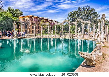 The Canopus, Ancient Pool In Villa Adriana, Tivoli, Italy