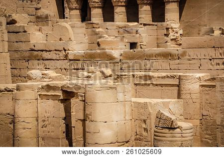 The Ruins Of The Beautiful Ancient Temple Of Dendera Or Hathor Temple. Egypt, Dendera, An Ancient Eg