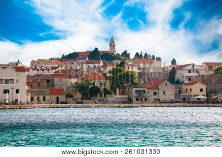 Old Houses In Primosten Town In Adriatic Sea, Dalmatian Coast, Croatia