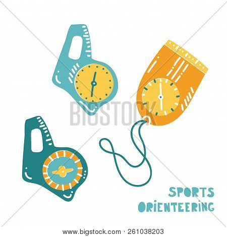Vector Illustration Of Orienteering Compass. Orientation, Navigation Isolated Object.