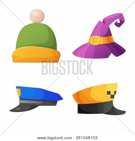 Vector Illustration Of Headgear And Cap Symbol. Set Of Headgear And Accessory Stock Symbol For Web.