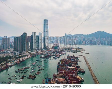 Aerial view of Hong Kong Island and Kowloon