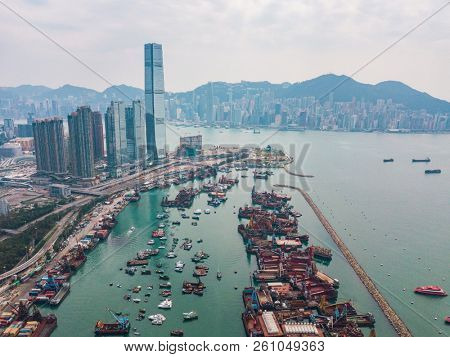 Aerial view of Hong Kong Island and Kowloon