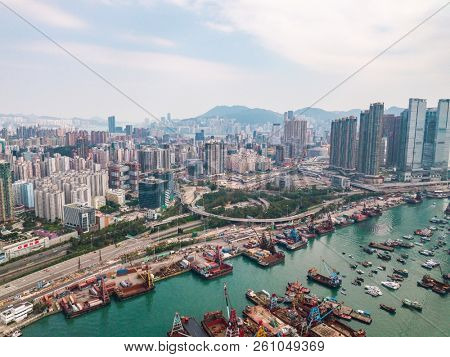Aerial view of Hong Kong Island and Kowloon
