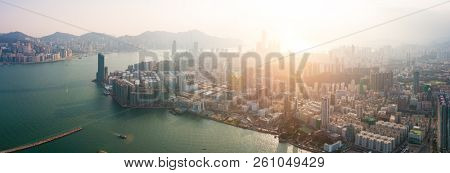 Aerial view of Hong Kong Island and Kowloon