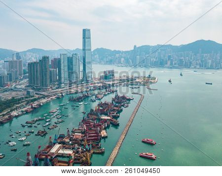 Aerial view of Hong Kong Island and Kowloon