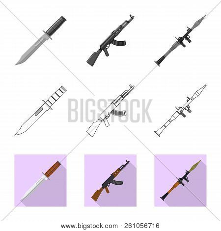 Vector Illustration Of Weapon And Gun Icon. Set Of Weapon And Army Stock Symbol For Web.