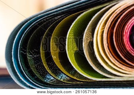 Catalog Of Multicolored Imitation Leather From Matting Fabric Texture Background, Leatherette Fabric