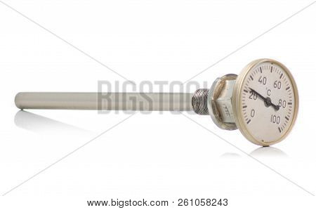 Metallic Thermometerin Measure On A White Background Isolation