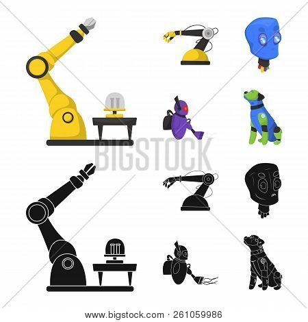Vector Design Of Robot And Factory Symbol. Set Of Robot And Space Stock Vector Illustration.