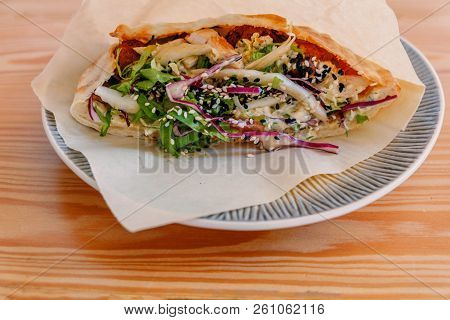 Chicken Shawerma On Plate, Famous Arabian Street Food