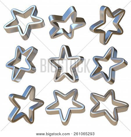 Metal Dimensional Stars 3d Rendering Illustration Isolated On White Background