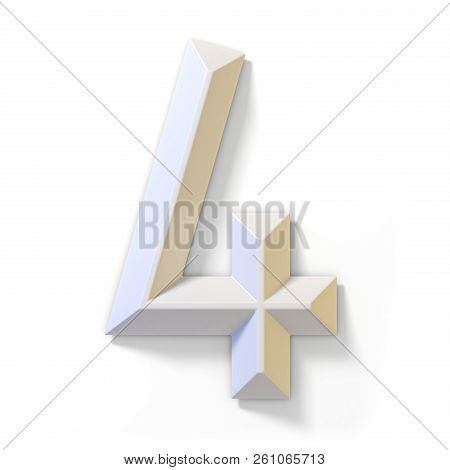 White Dimensional Font Number 4 Four 3d Render Illustration Isolated On White Background