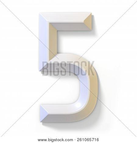 White Dimensional Font Number 5 Five 3d Render Illustration Isolated On White Background