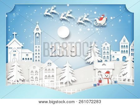 Winter Season With Snowflake, Vector Illustration Of Merry Christmas, Paper Art Design In The Gift B