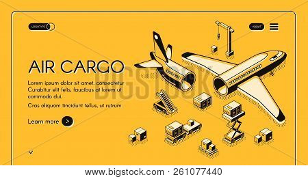 Air Cargo Logistics And Freight Delivery Vector Illustration In Isometric Black Thin Line On Yellow 
