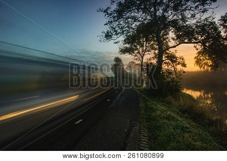 Motion Blurred Road, Early Morning In Netherlands