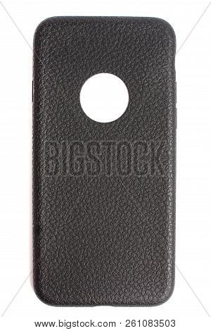 Leather Case For Phone Isolated On White Background. Mockup. Top View.
