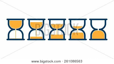 Transparent Sandglass Icons Set, Time Hourglass, Sandclock, Flat Design