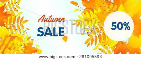 Autumn Half Sale Concept Banner. Flat Illustration Of Autumn Half Sale Vector Concept Banner For Web