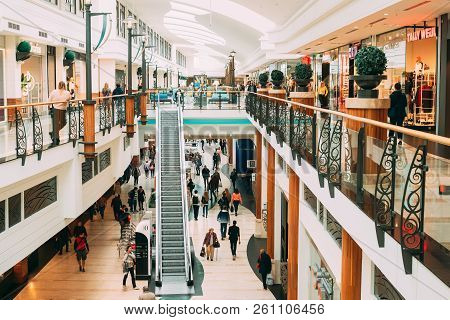 Warsaw, Poland - September 27, 2018 People Visiting Arkadia Shopping Mall
